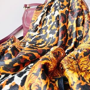 Vintage 80s CASCA Leopard Square Scarf 36" Satin Headscarf Glam Baroque Wrap NWT
